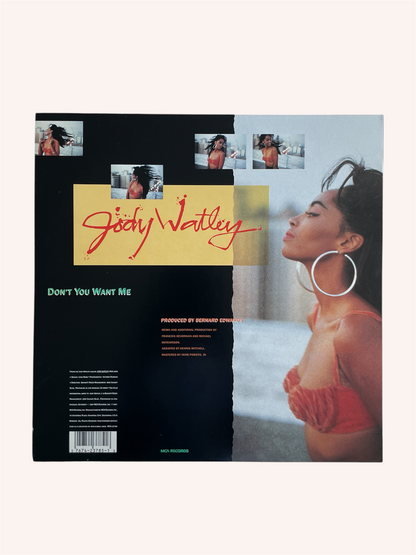 Vinyl record cover with a woman's portrait and Jody Watley's name on a black background