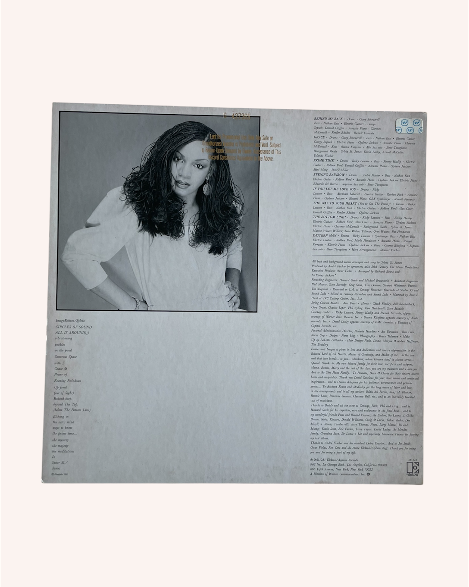 Vinyl record cover with a photo of a person on the left and text on the right. Echoes & Images Vinyl Record - Sylvia St. James