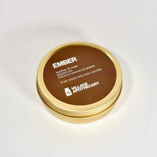 Village Apothecary Ember candle lid on a white background