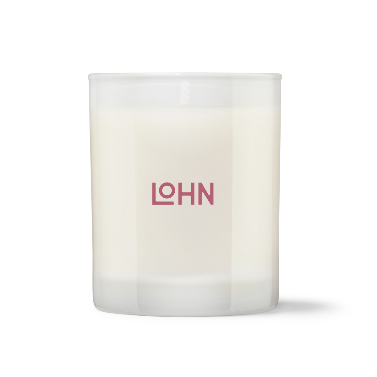 White candle with 'LOHN' logo on a white background