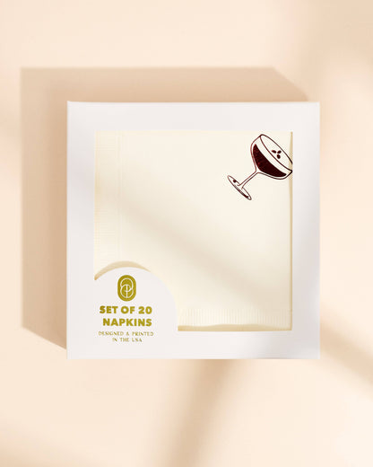 Pack of 20 napkins with a wine glass illustration on a beige background