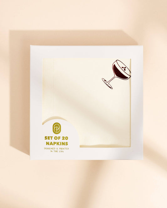 Pack of 20 napkins with a wine glass illustration on a beige background
