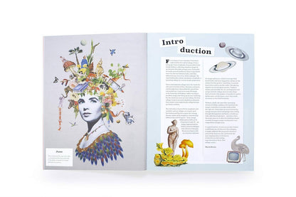 Open book with colorful illustration on left page and text on right page.