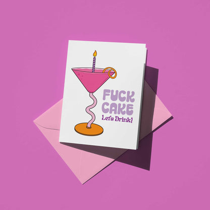 Card with a cocktail illustration and text on a purple background