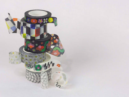 Fleurty Girl Black Retro Floral Washi Tape