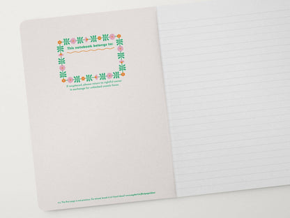 Notebook with decorative cover and lined pages on a white background, Flower Tower Retro Softcover Notebook