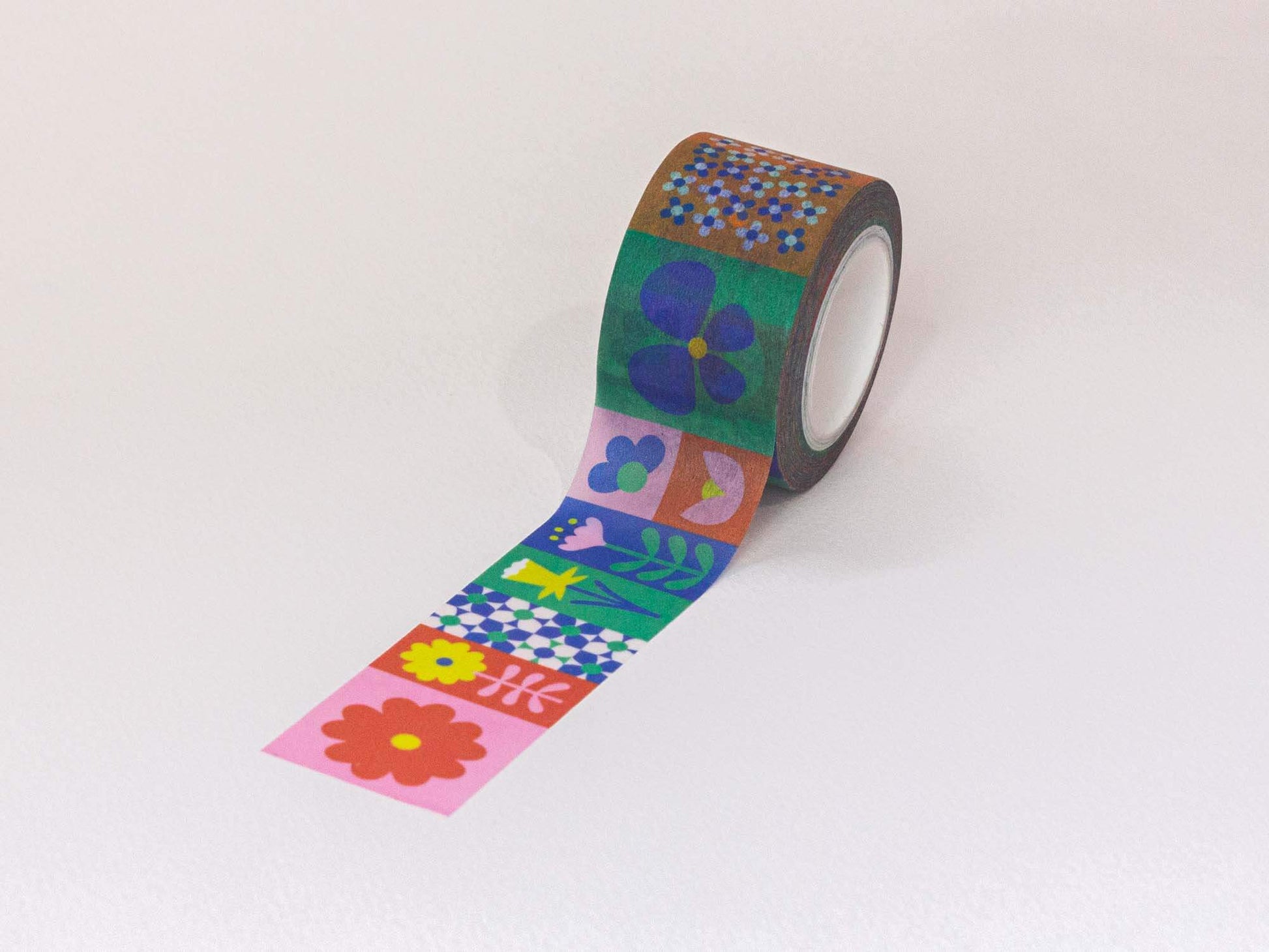 Decorative tape with colorful floral pattern on a white background