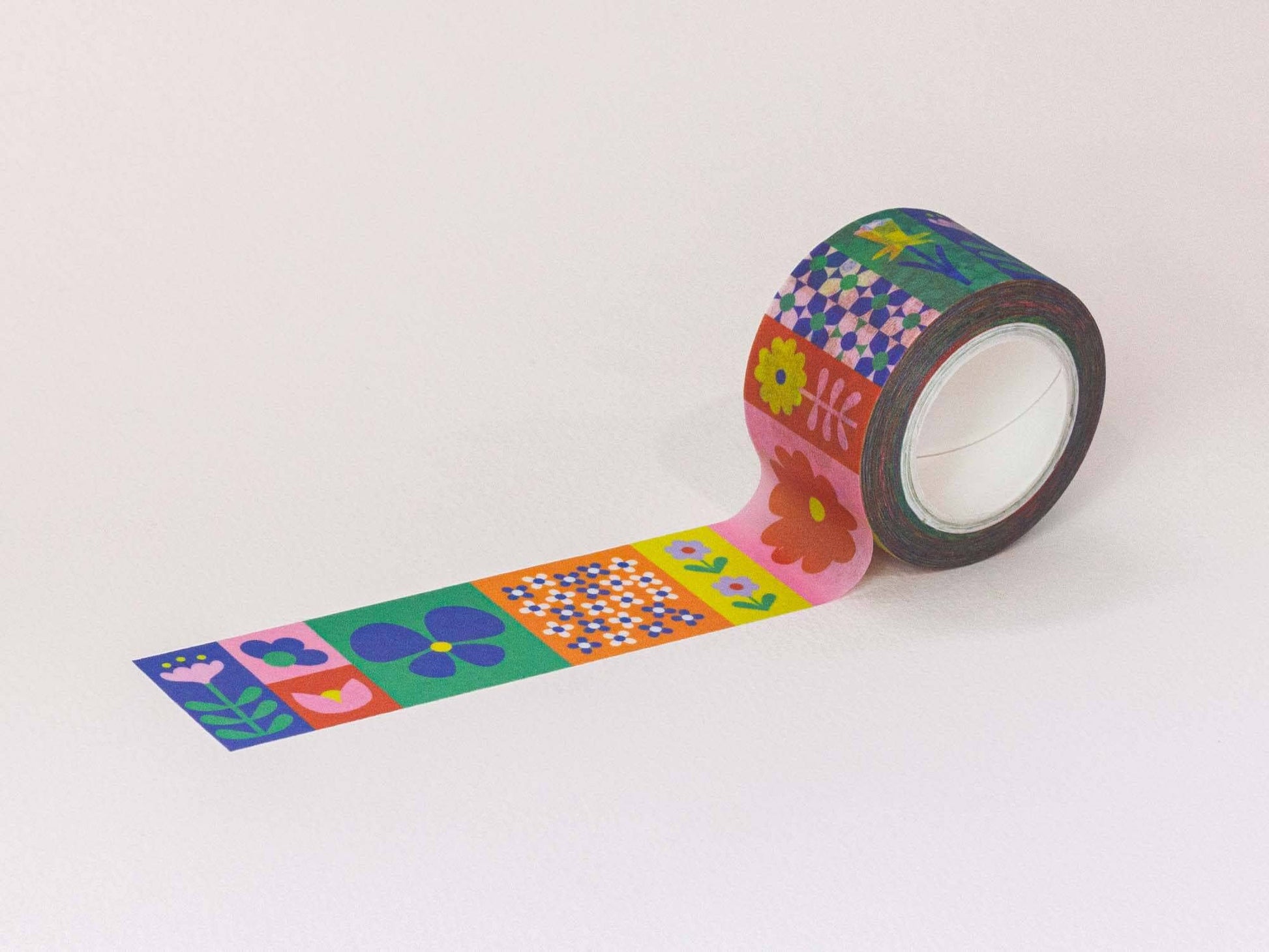 Colorful tape with floral patterns on a white background