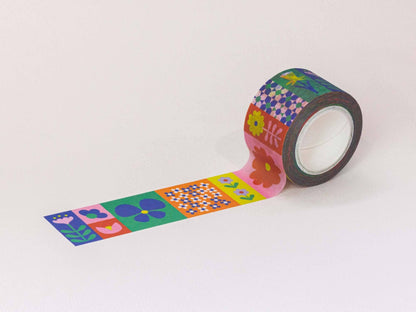 Colorful tape with floral patterns on a white background