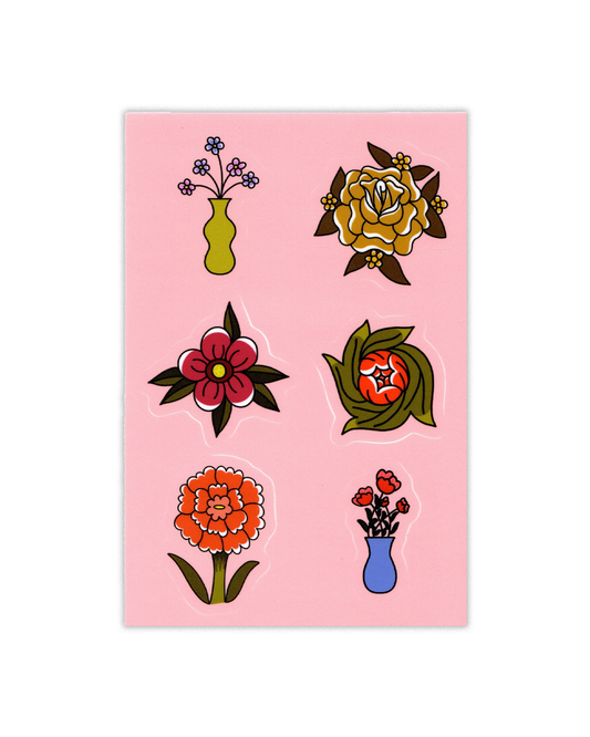 Set of floral designs on a pink card