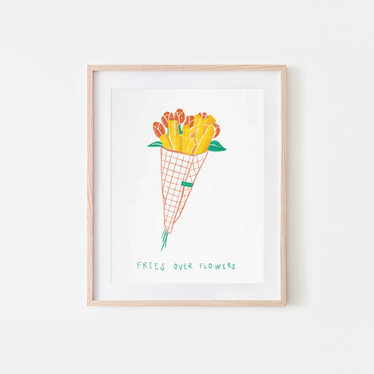 Fries Over Flowers Art Print Hey Sooj, unique art print, food art