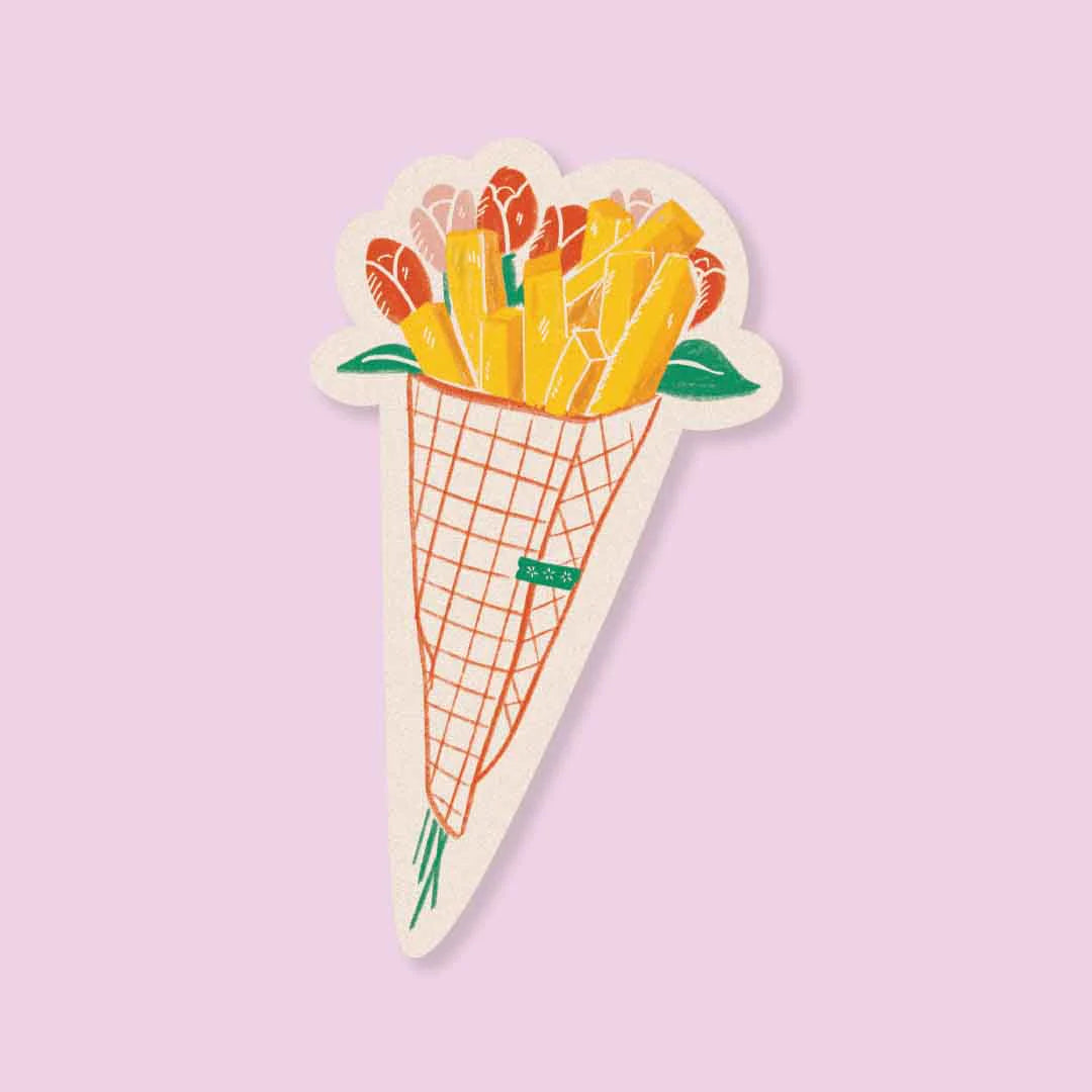 Fries Over Flowers Sticker