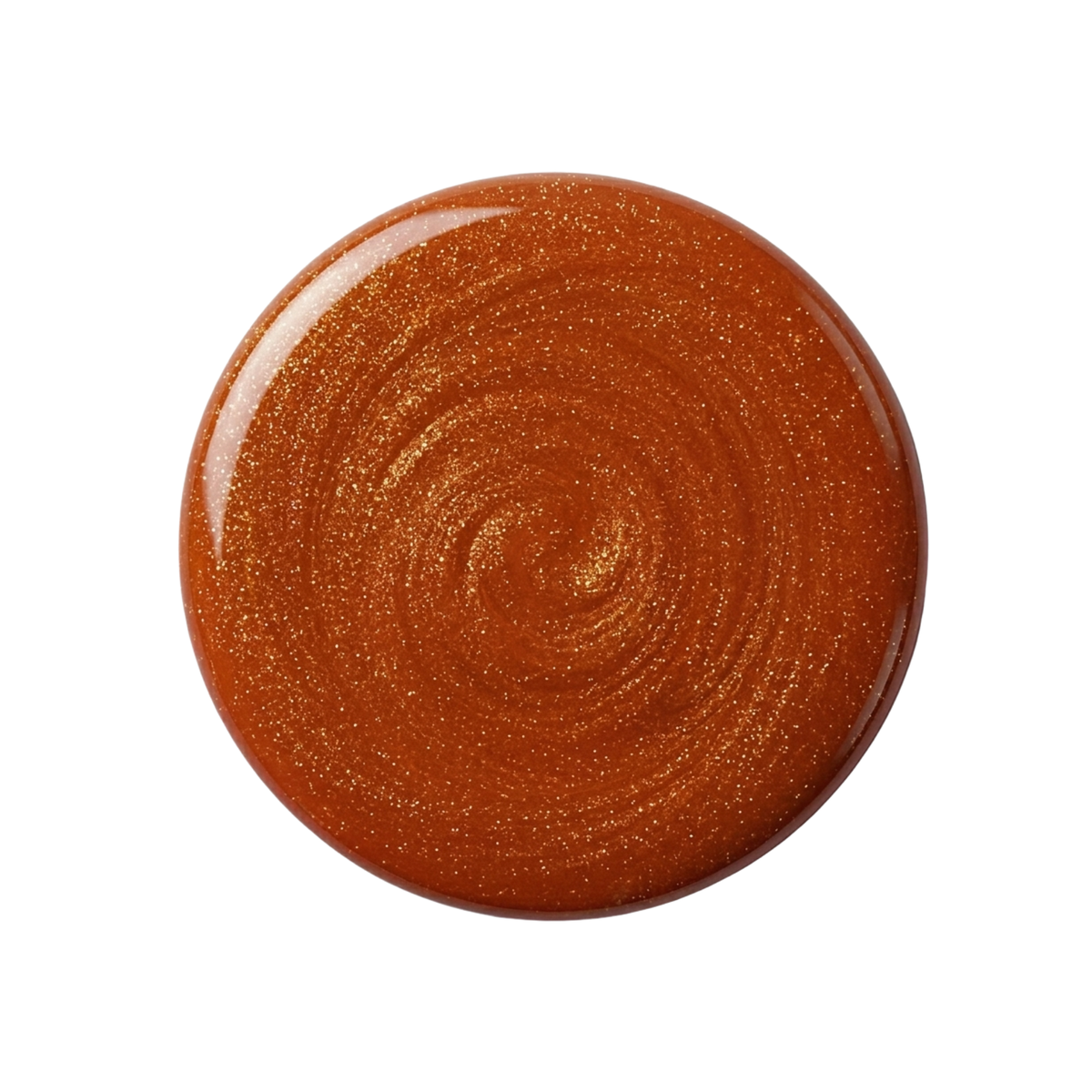 Round brown glittery nail polish  on a white background