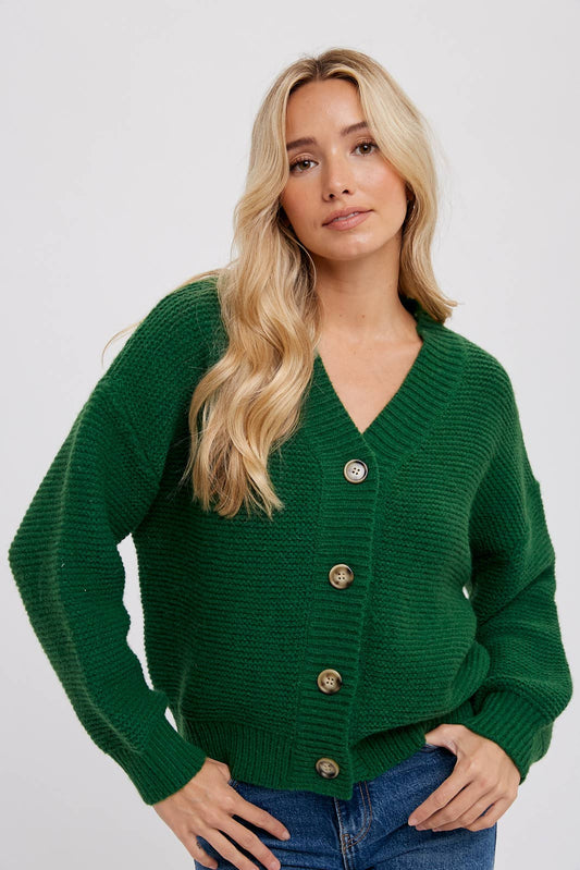 Green Chunky Button Up Cardigan Sweater 