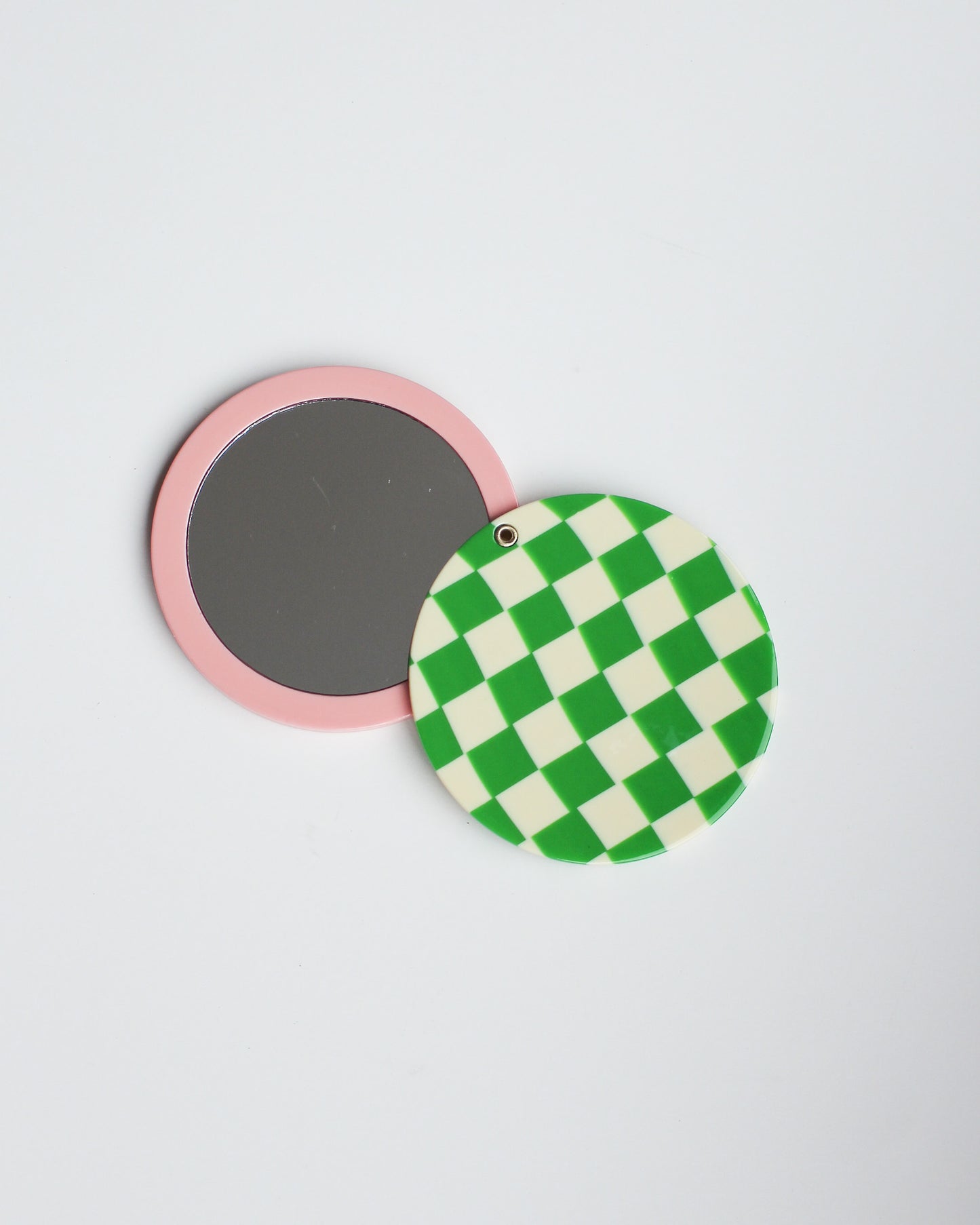 Green Checkered Swivel Pocket Mirror Bon Femmes, pink mirror, hand mirror