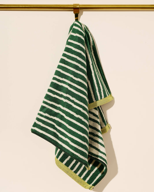 Green and Cream Stripes Terry Cloth Towel