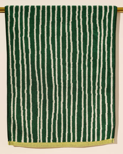 Green and Cream Stripes Terry Cloth Towel