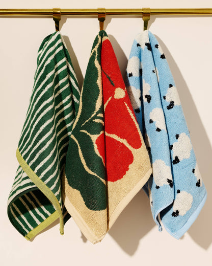 Green and Cream Stripes Terry Cloth Towel