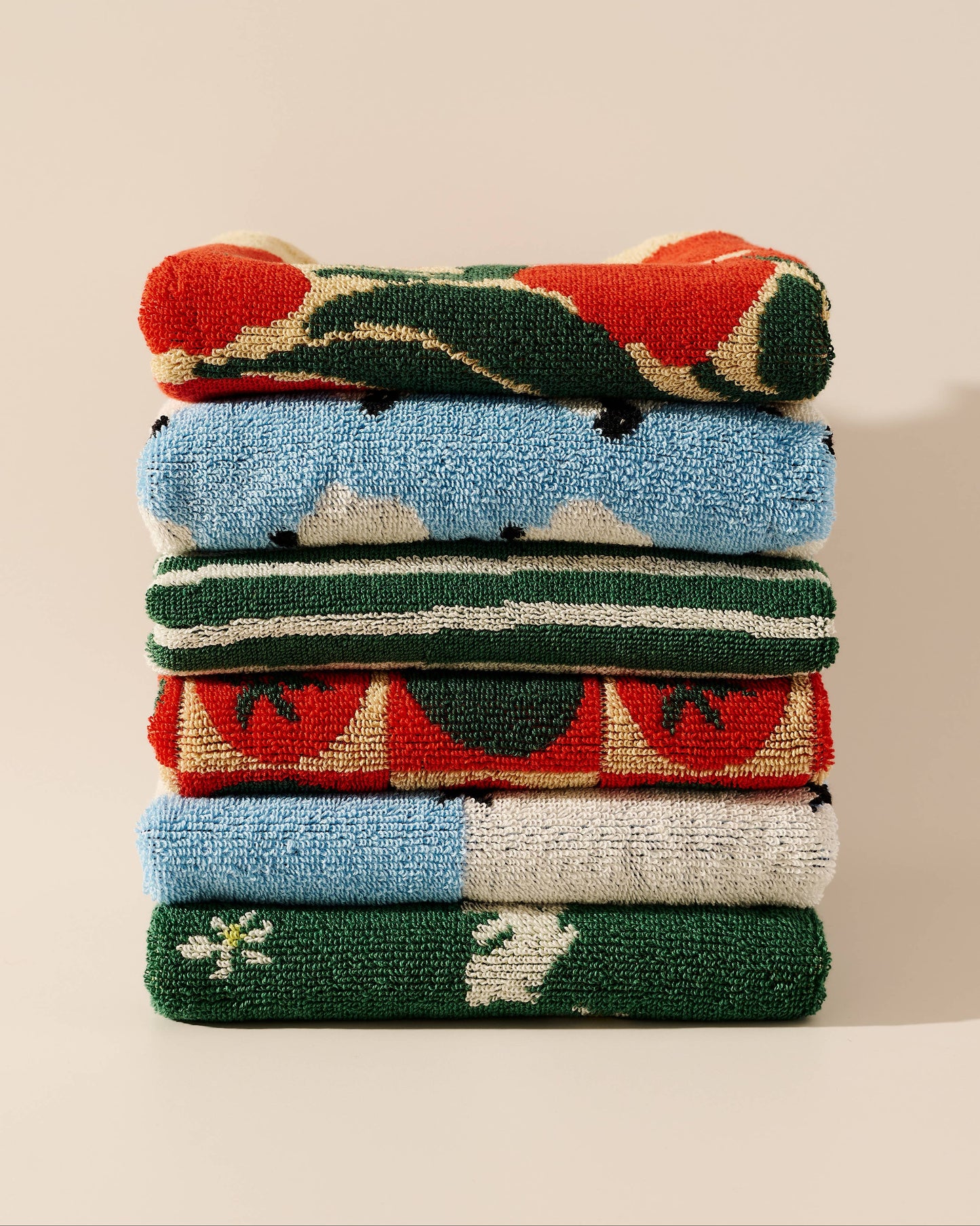 Green and Cream Stripes Terry Cloth Towel