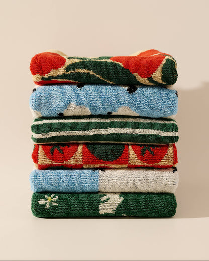 Green and Cream Stripes Terry Cloth Towel