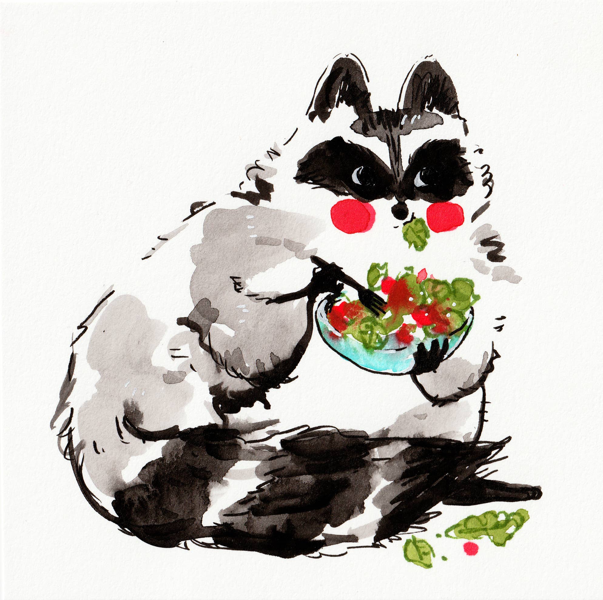 Havin' a Salad Raccoon Art Print