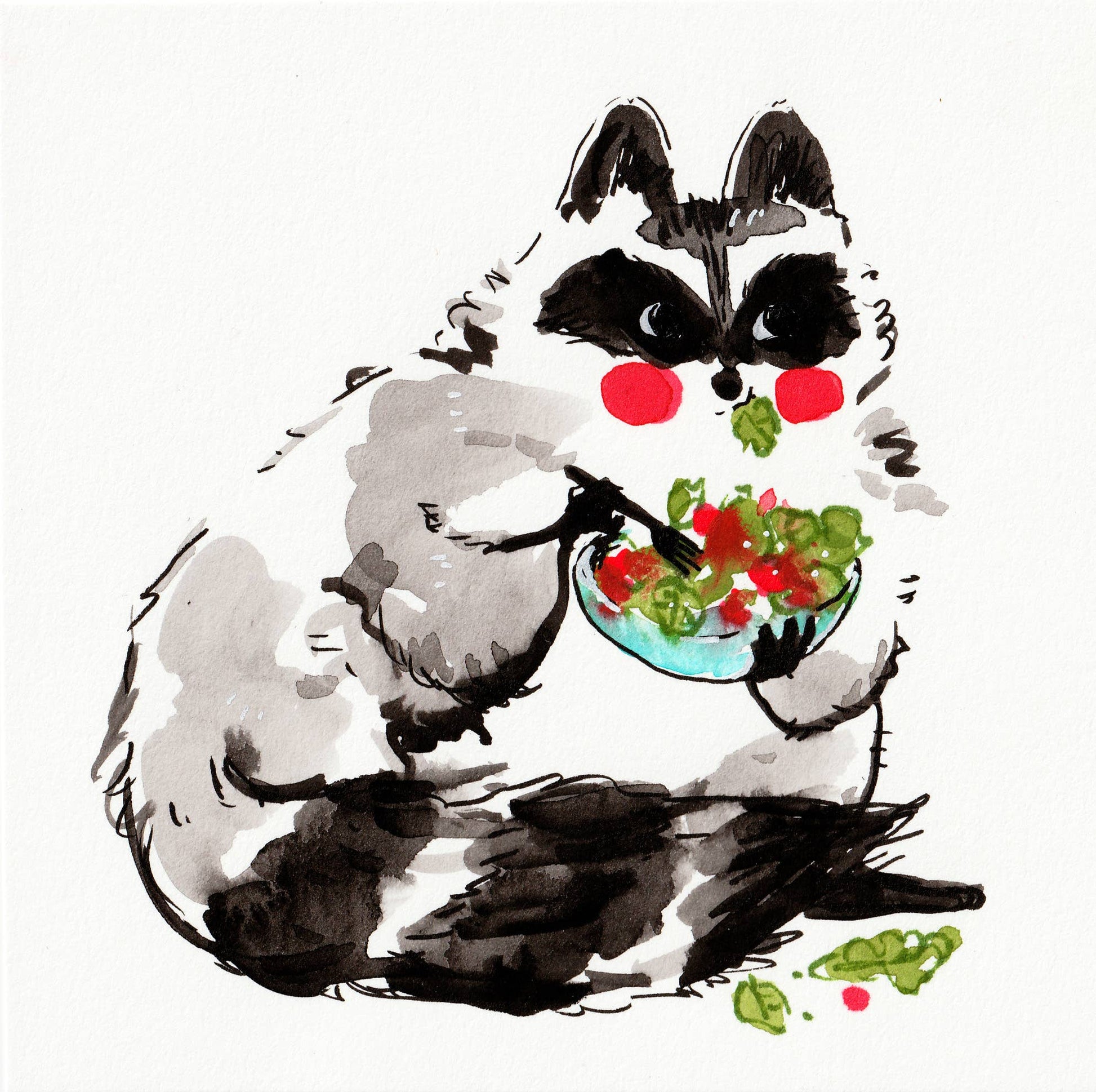 Havin' a Salad Raccoon Art Print