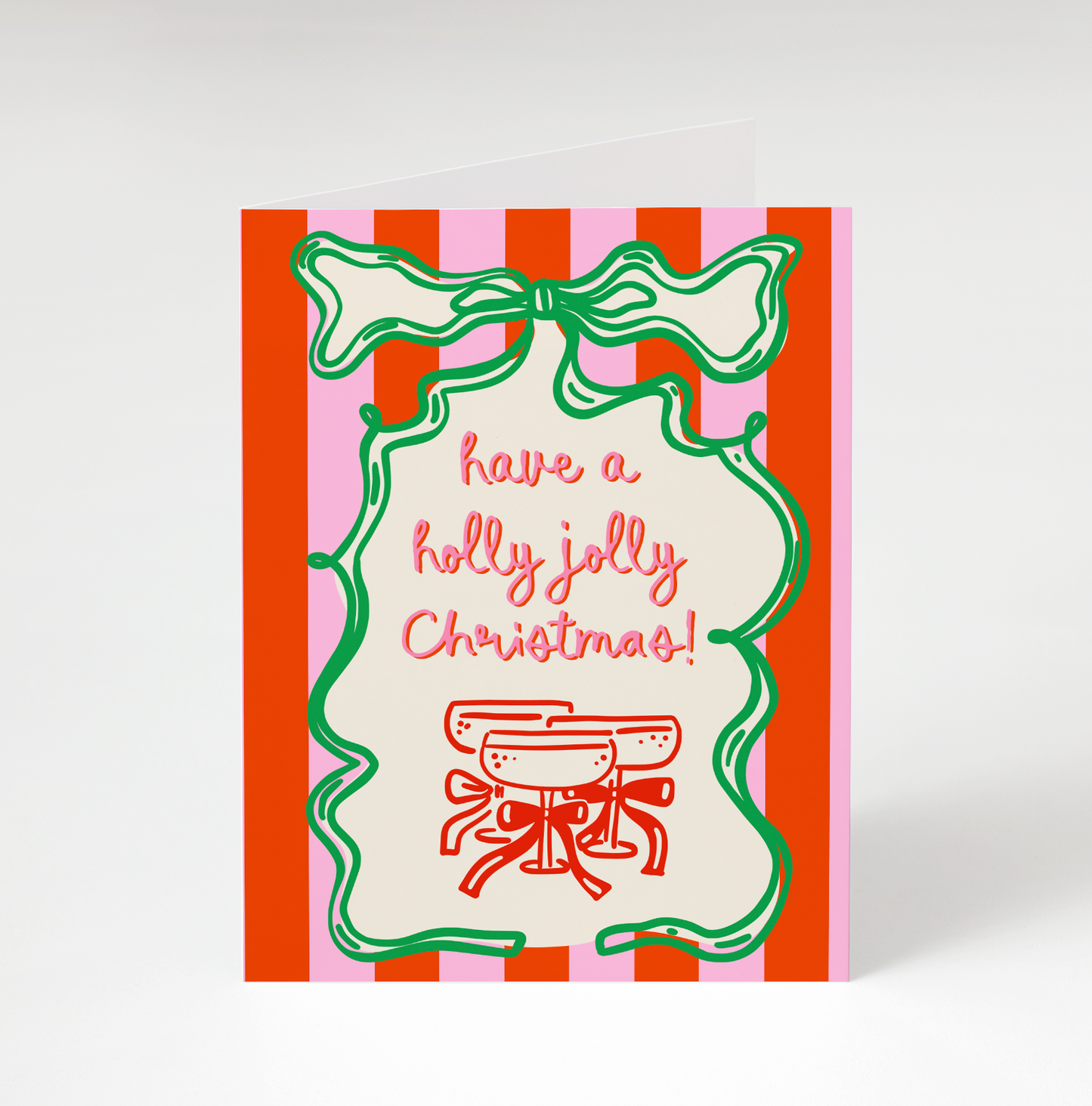 Holly Jolly Christmas Greeting Card striped card