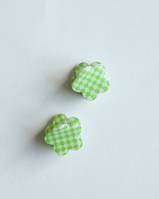 Fleur Green Checkered Mini Hair Clip