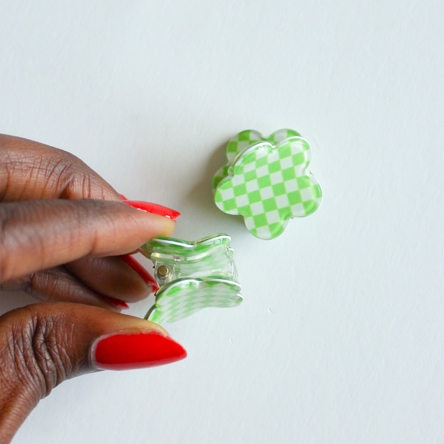 Fleur Green Checkered Mini Hair Clip