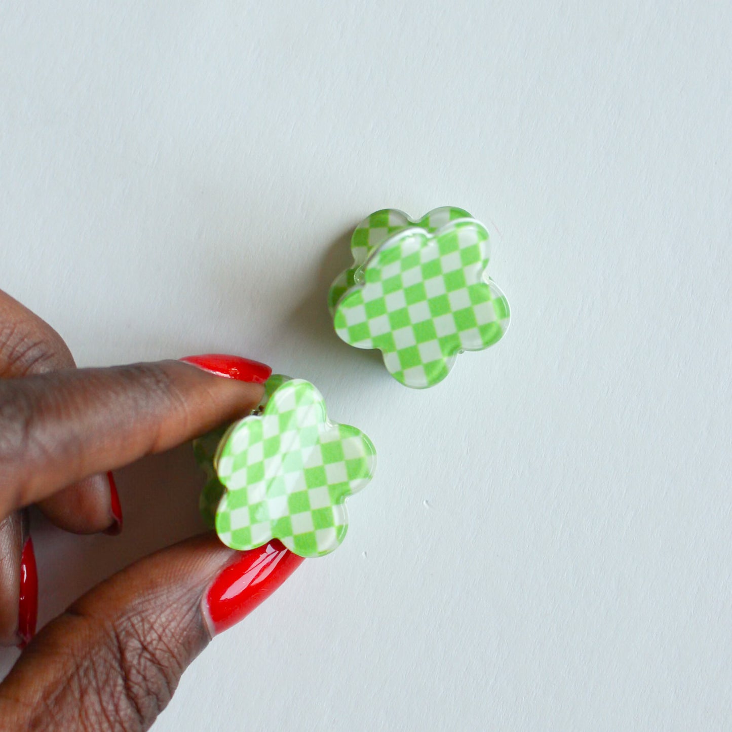 Fleur Green Checkered Mini Hair Clip