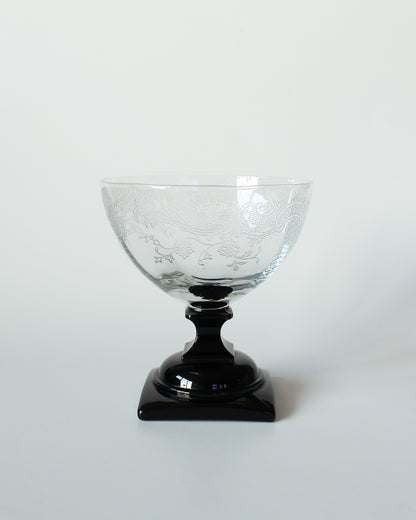 Etched Glass Goblet Set with Black Base