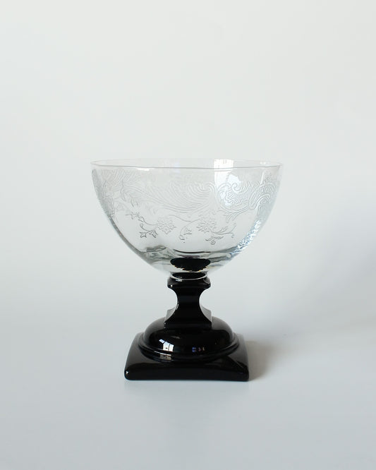 Etched Glass Goblet Pair with Black Base