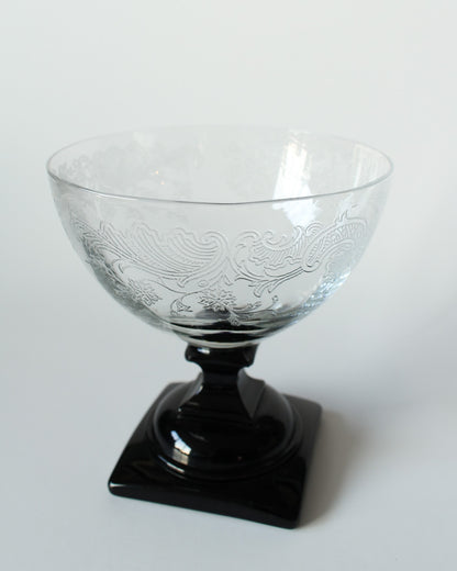 Etched Glass Goblet Set with Black Base