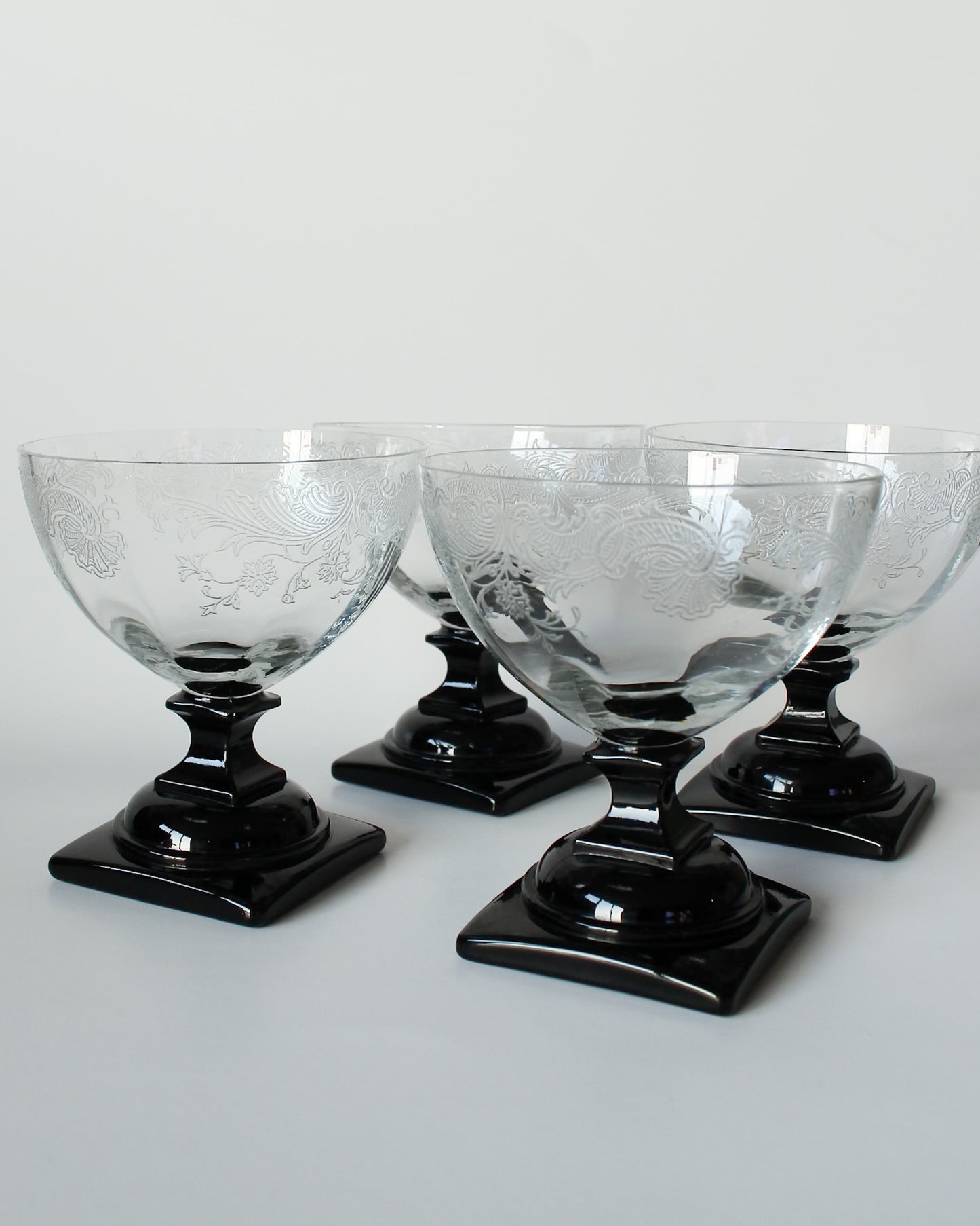 Etched Glass Goblet Set with Black Base