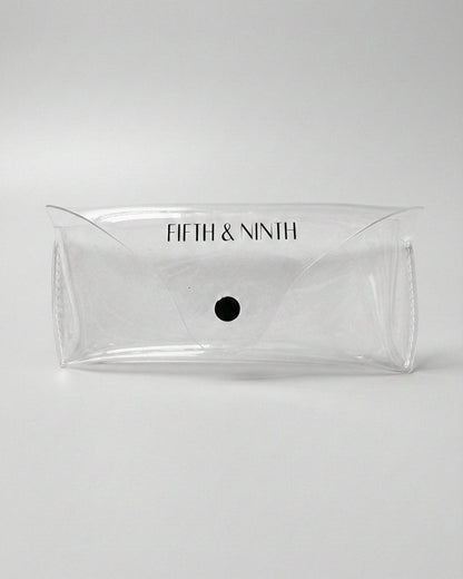 Clear pouch with 'Fifth & Ninth' branding on a white background
