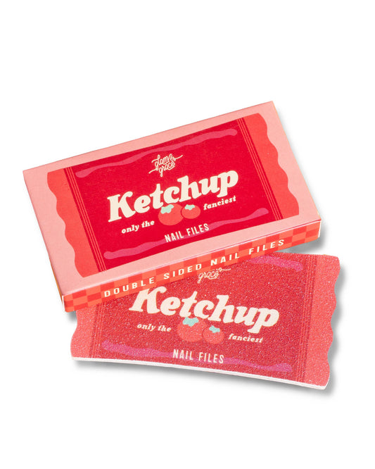 Ketchup-themed nail files packaging on a white background