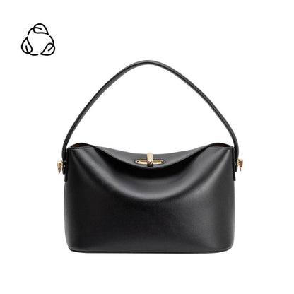 Black handbag with gold accents on a white background Lana Black Crossbody Bag Melie Bianco