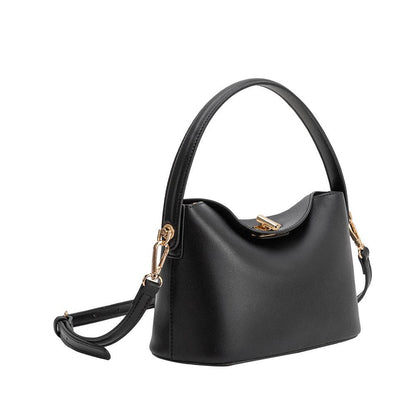 Black handbag with gold accents on a white background, Lana Black Crossbody Bag Melie Bianco