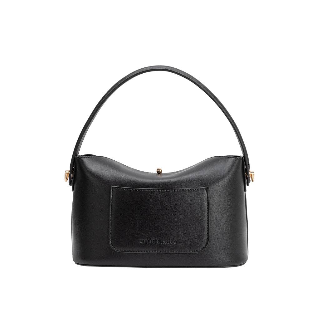Black handbag with a visible brand logo on a white background, Lana Black Crossbody Bag Melie Bianco
