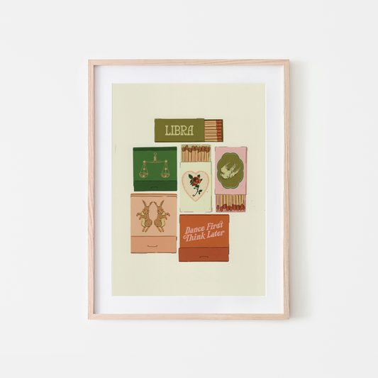 Libra Zodiac Vintage Inspired Matchbook Art Print