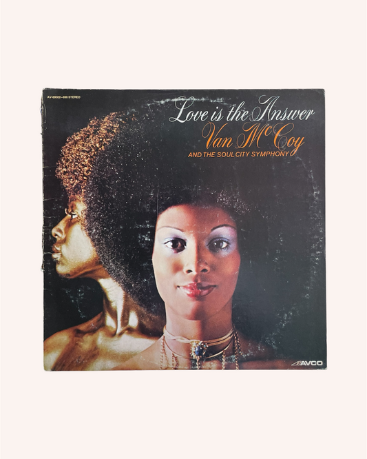 Vinyl record cover featuring a woman with an afro and text 'Love is the Answer Van McCoy and the Soul City, Love is the Answer Vinyl Record - Van McCoy and the Soul City SymphonySymphony'.
