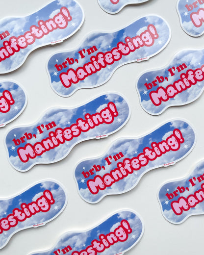 Stickers with 'I'm Manifesting!' text on a white background, Manifesting Cloud Sticker Bon Femmes