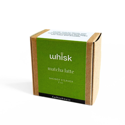 Whisk matcha latte shower steamer packaging on a white background