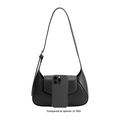 Black handbag with a phone case attached on a white background, Melody Burgundy Shoulder Bag, Melie Bianco