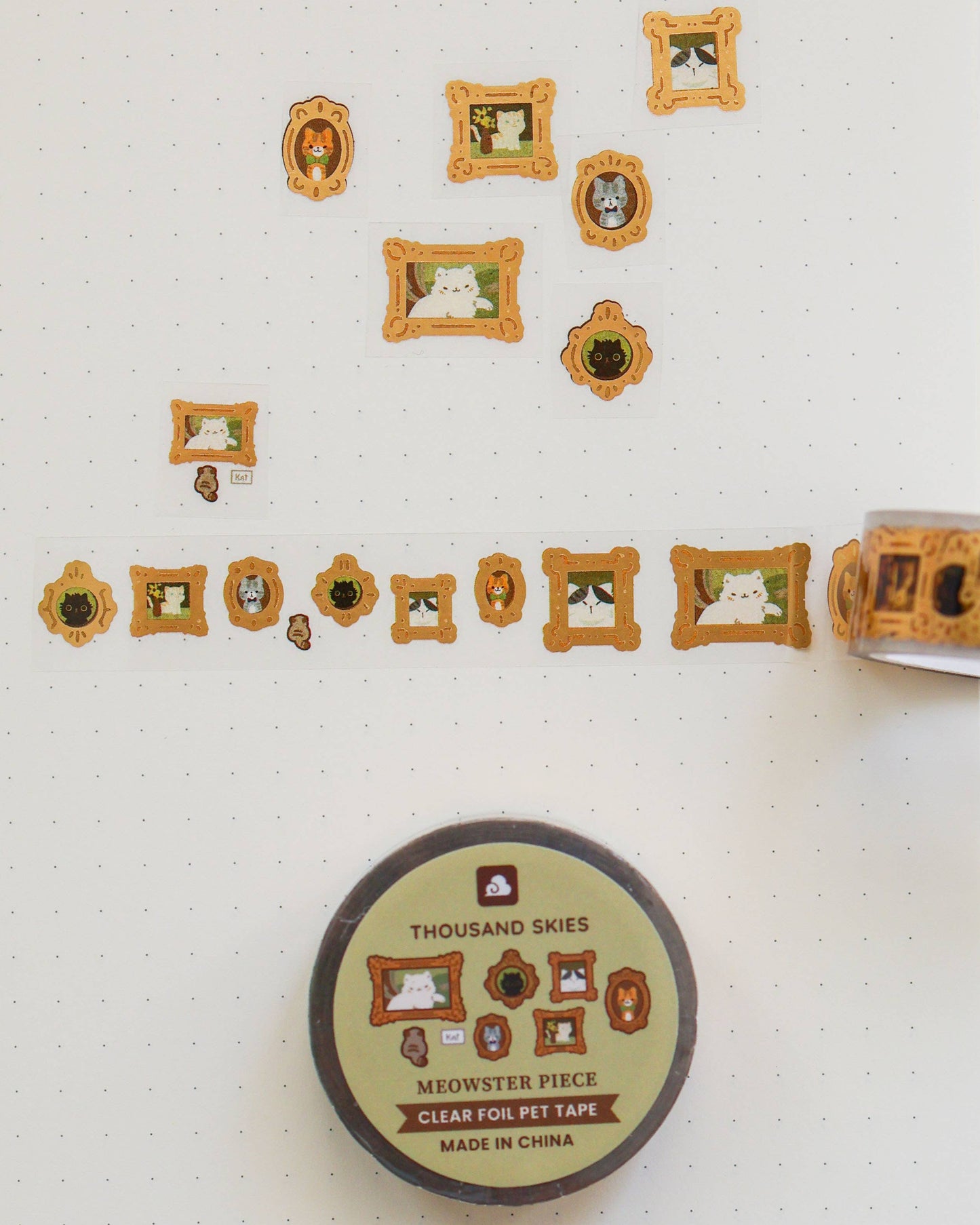 Decorative tape with picture frame designs on a white surface