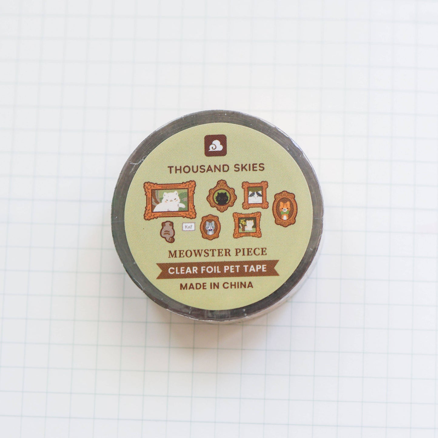 Clear foil pet tape with 'Thousand Skies' branding on a white background