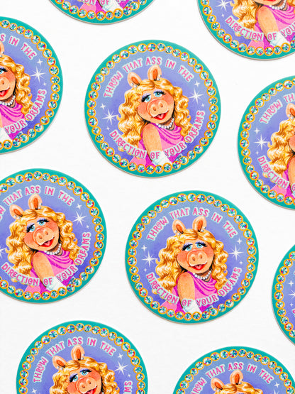 Repeating pattern of a character with text on a colorful background