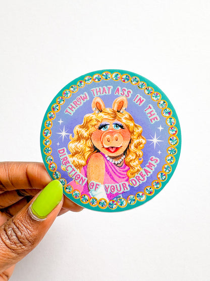 Sticker with a character holding text on a white background