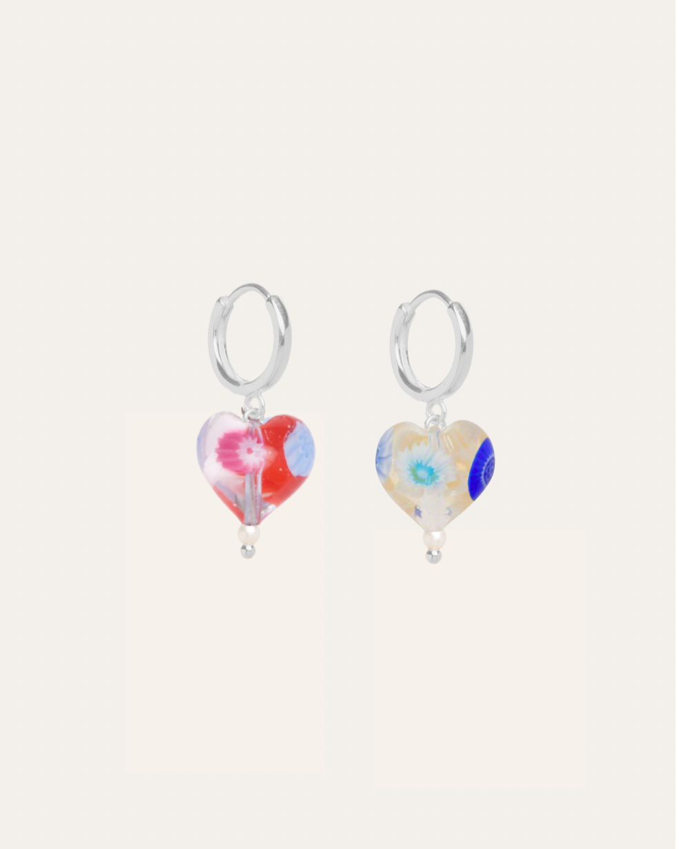 Multi Heart Silver Posy Huggie Hoops