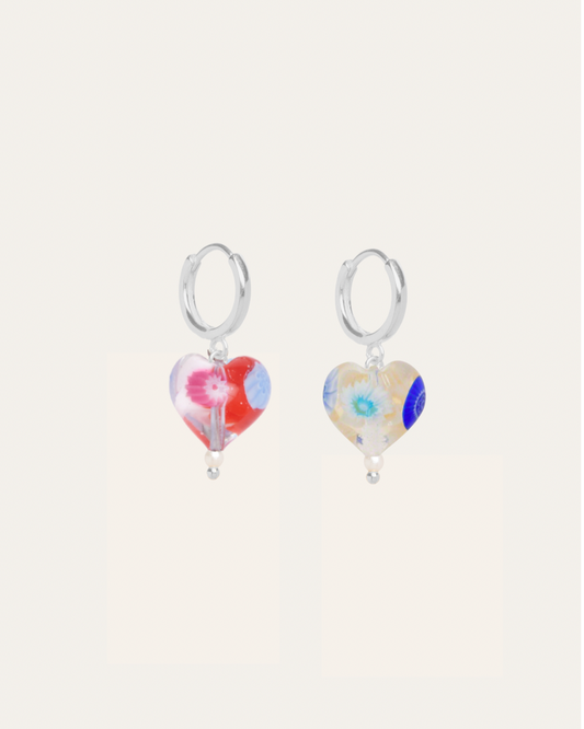 Multi Heart Silver Posy Huggie Hoops